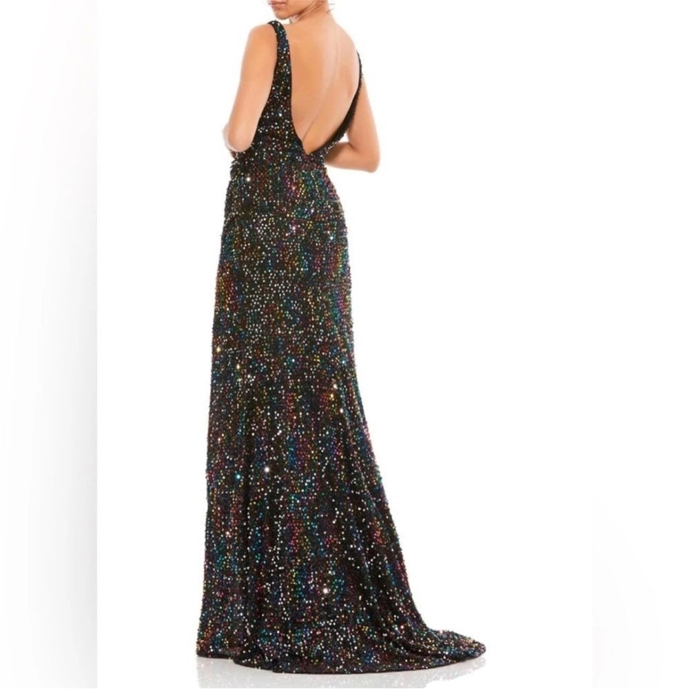 IEENA for Mac Duggal Black Multi Colored Sequin V Neck Maxi Dress 8 - Picture 4 of 14